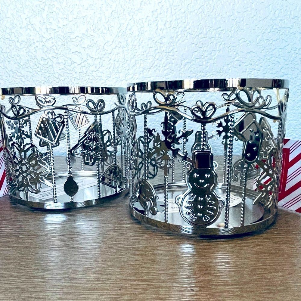 Christmas Silver Metal Winter Design Candle Holders Sleeves
